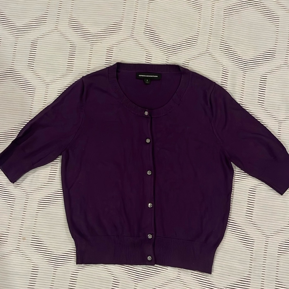 Vintage Expressn Jewel Tone Short Sleeve Rhinestone Button Cardigan sz Small